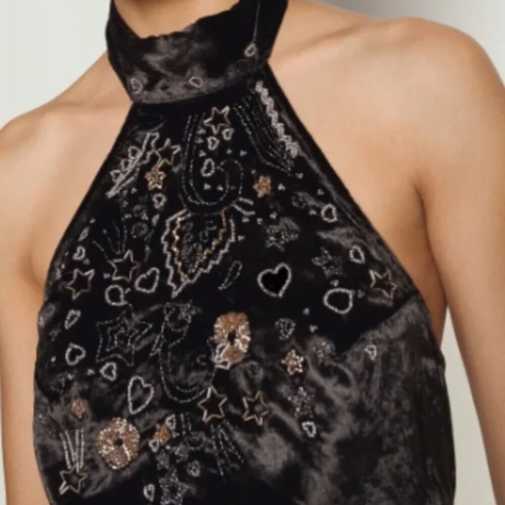 Free People Arianna Beaded Velvet Halter Top